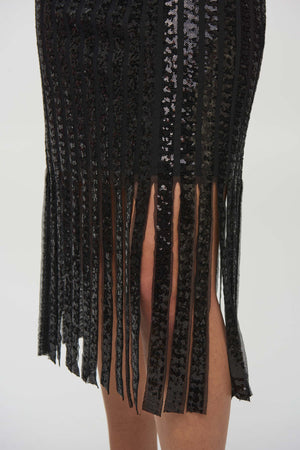 Sequined Midi Dress with Fringe Hemline